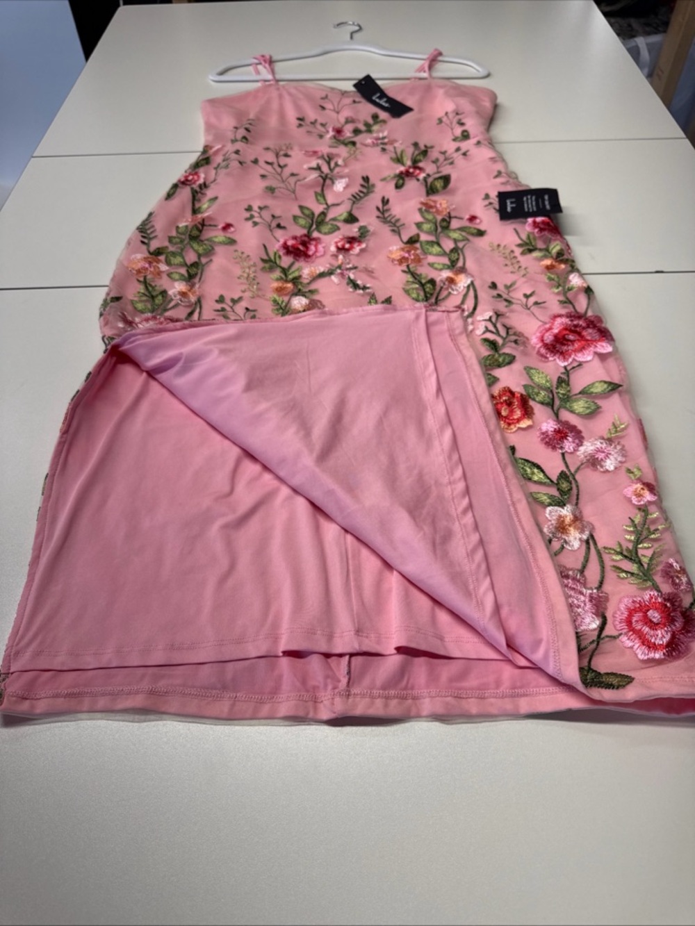 NWT Lulus Sz L Blooming For Love Pink Floral Embroidered Midi Dress Party Prom - Picture 14 of 15